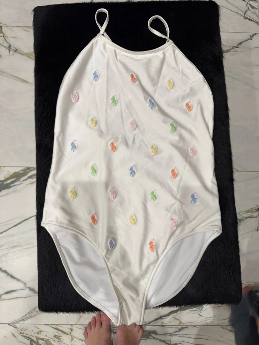 Polo by Ralph Lauren White One‑Piece Swimsuit with Multicolor Pony Print
